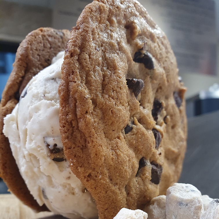 Chocolate chip cookie ice cream sandwich Lemon Meringue sundae